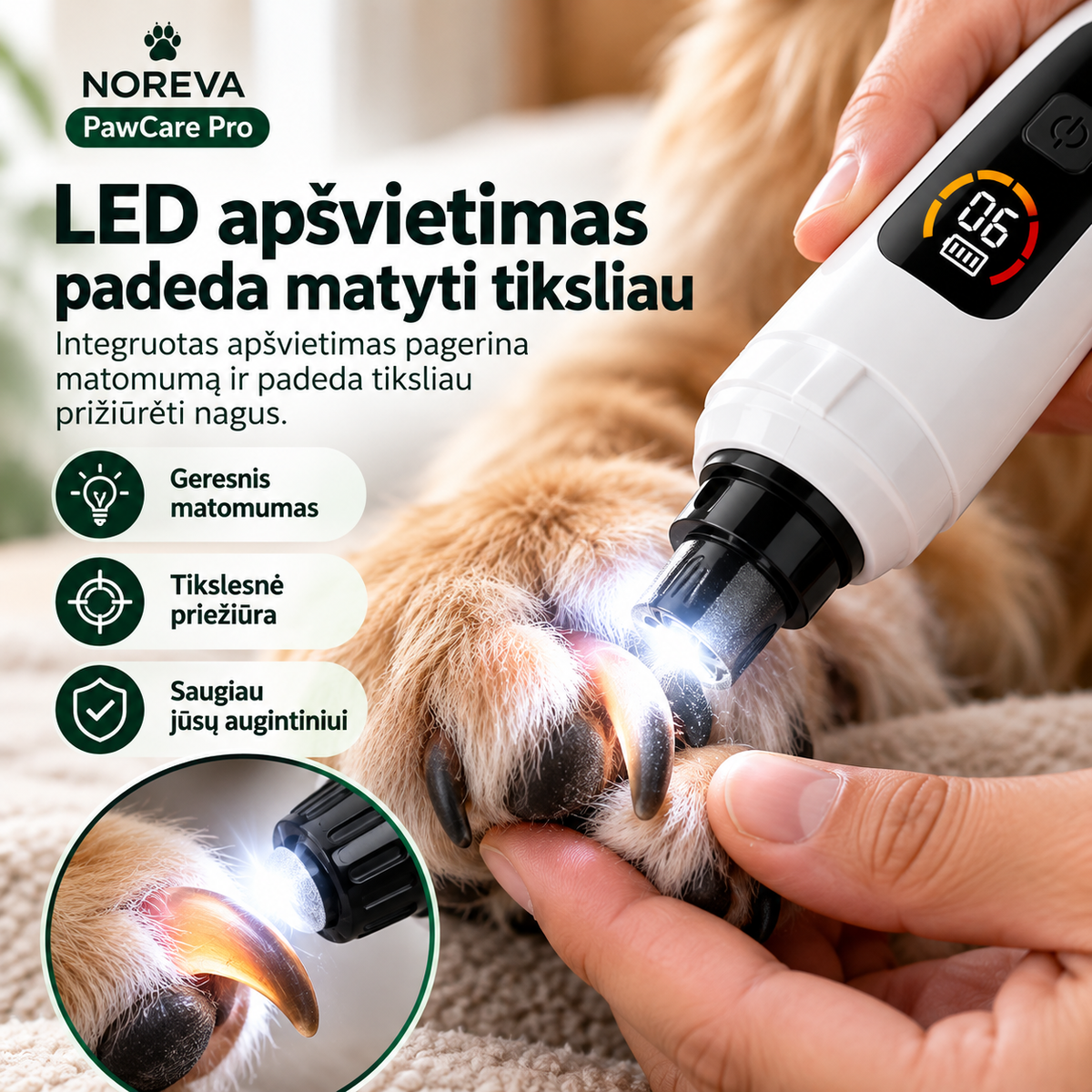 NOREVA PawCare Pro – elektrinis nagų šlifuoklis augintiniams