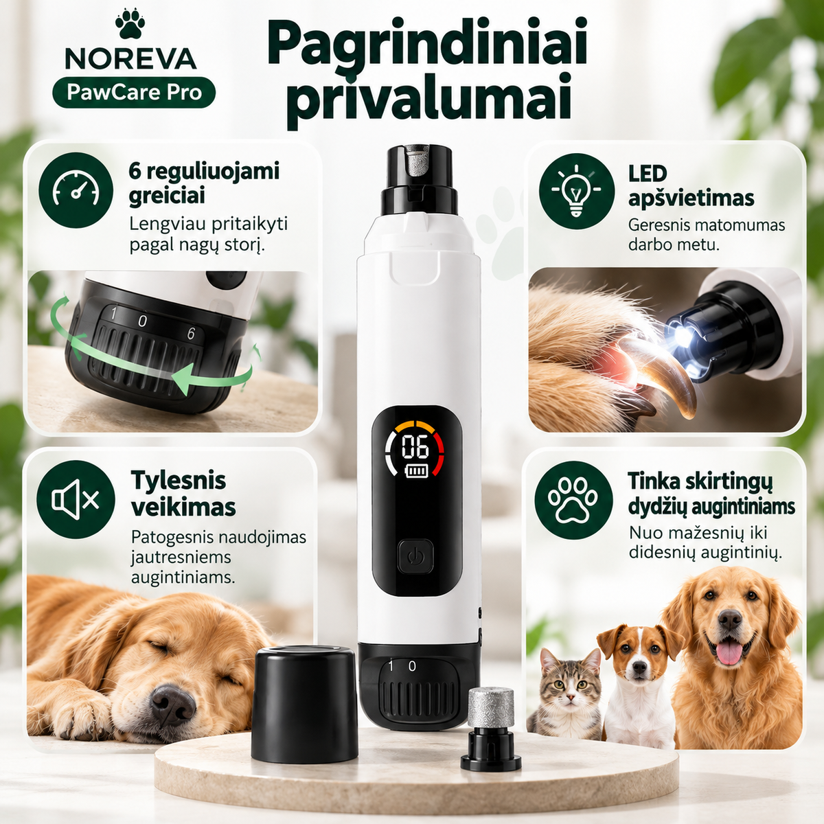 NOREVA PawCare Pro – elektrinis nagų šlifuoklis augintiniams